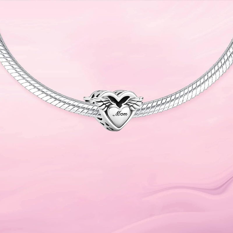 VALGACLS 925 Sterling Silver Family Love Mom Mouse Heart Charms for Bracelets Necklace Valentine's Day Mother's Day Jewelry Charm for Women - Image 2